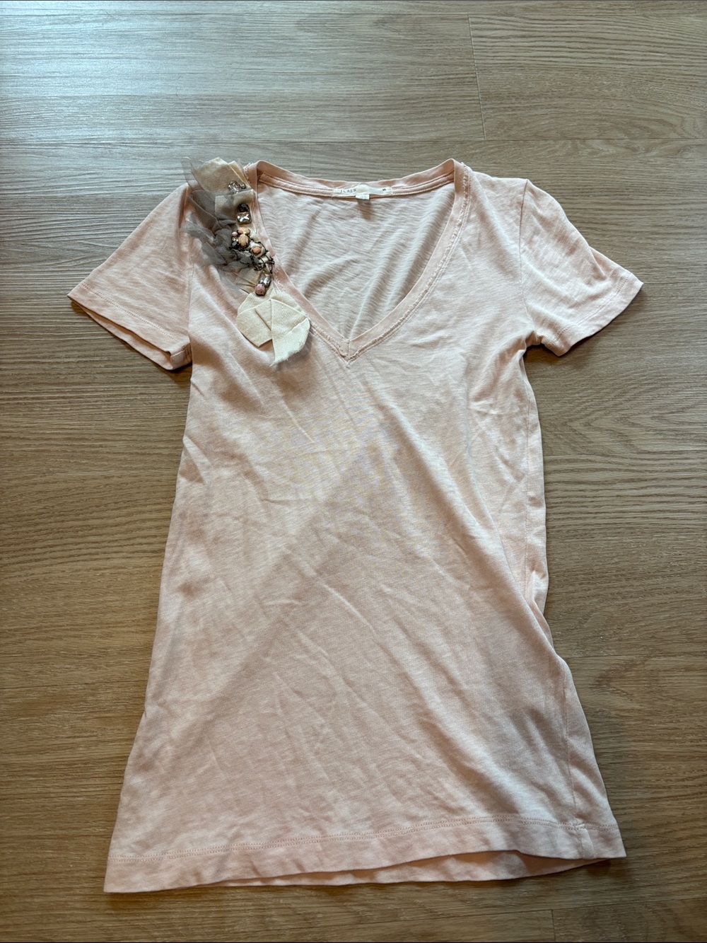 J Crew Women’s S 100% Cotton Short Sleeve Appliqué Light Pink Top Indie Twee